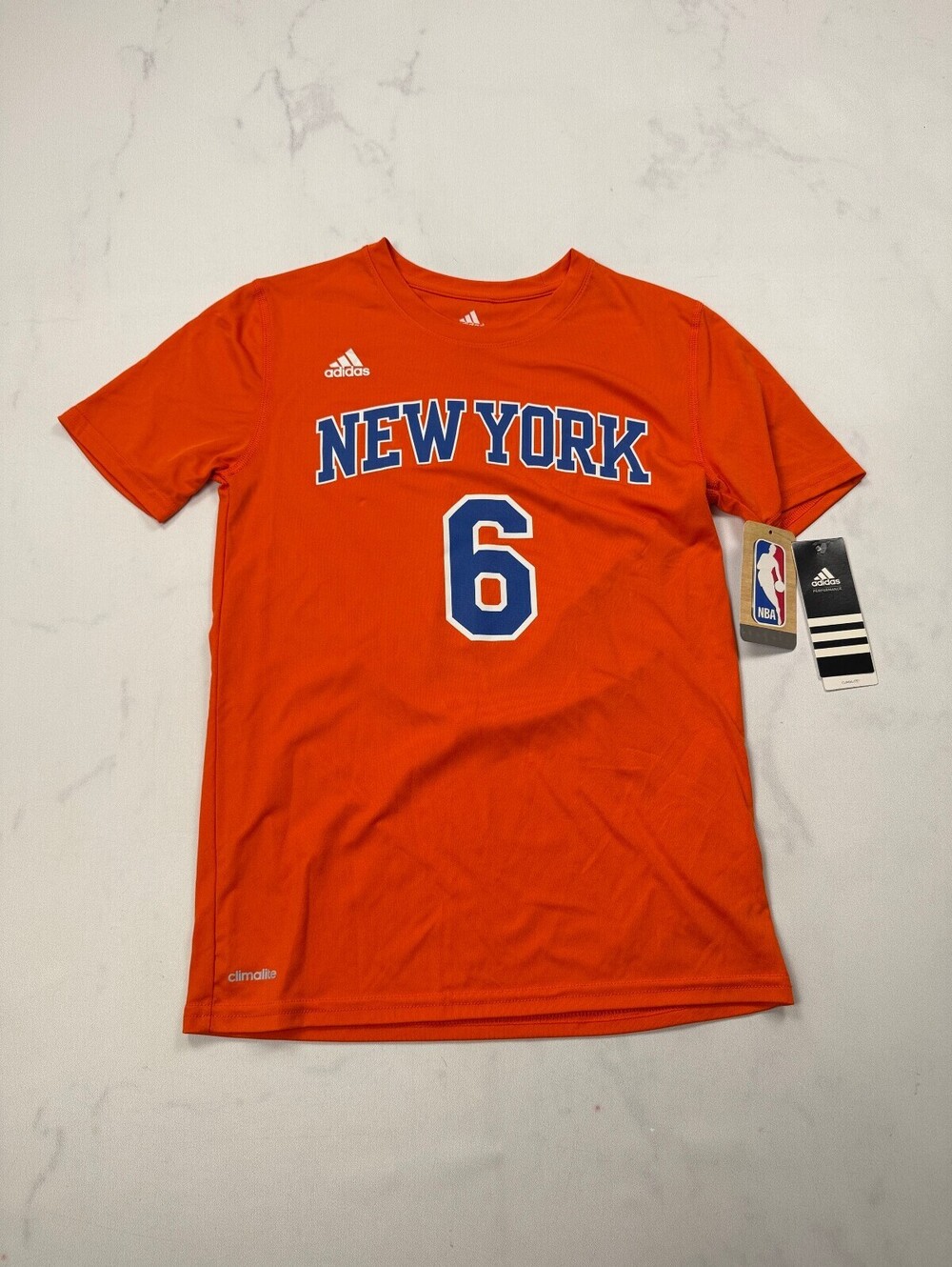 Adidas New York Knicks Kristaps Porzingis Orange T Shirt - Boys 10/12